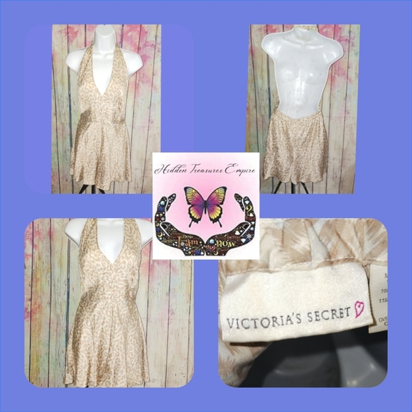 Vintage Y2K Victoria's Secret Silk Halter Romper Cheetah Print Size Small - Picture 2 of 5